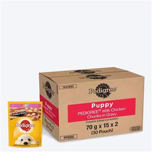 Pedigree Chicken In Gravy New Born Puppy Wet Food - 2.1 kg (30x0.07 kg)