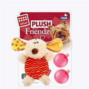 GiGwi Plush Friendz Dog Toy with Refillable Squeaker - Dog - Grey/Red