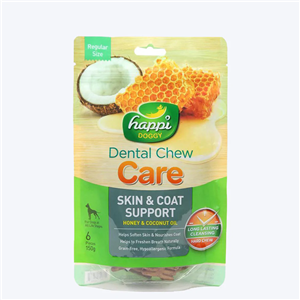 Happi Doggy Dental Chew Care Skin and Coat Honey Coconut Oil Regular